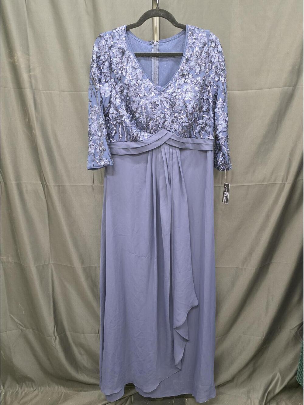 ALEX EVENINGS WOMEN’S LONG LACE EMPIRE WAIST SEQUIN FORMAL GOWN NAVY SIZE 10